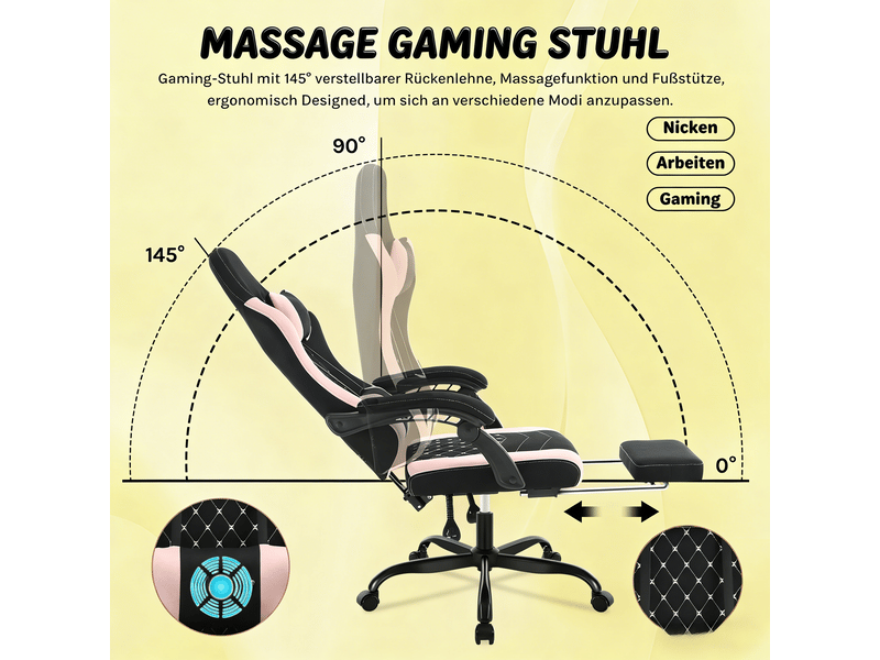  Chaise de bureau ergonomique pivotante avec massage, fauteuil gaming confortable  - Conforama E