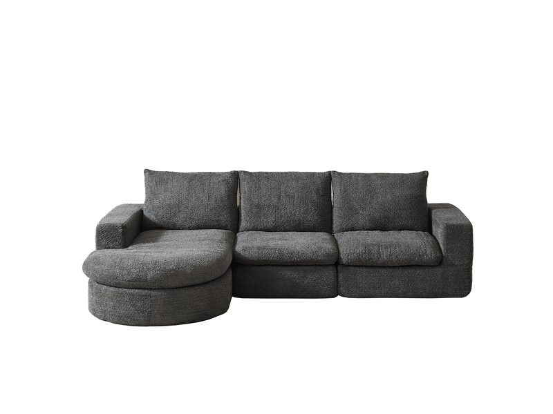  Canapé d’angle modulable avec méridienne réversible  - coussins cervicaux, sans montage, chenille gris  - Conforama A