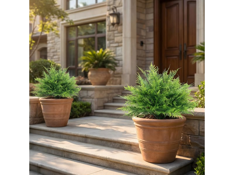  Fougères de boston artificielles, résistantes aux uv, avec tuteurs, lot de 2, 60 cm, pour jardin ou terrasse.  - Conforama D
