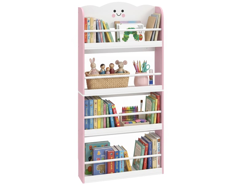  Bibliothèque murale pour enfant, rangement livre enfant 4 niveaux en thème barbe à papa, 60x12x108cm, rose  - Conforama A
