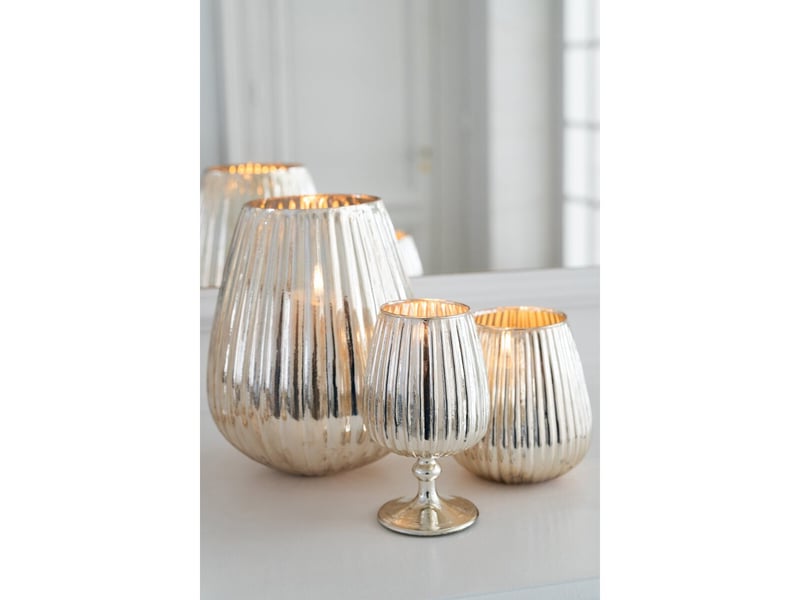 Photophore strié en verre ilona 26cm argent  - Conforama E
