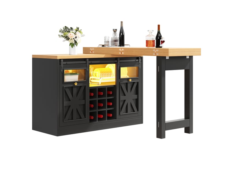  Îlot de cuisine 120-197x40x72 cm avec table extensible pivotante noir  - Conforama A
