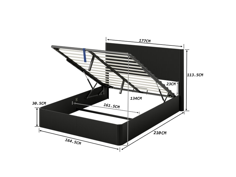 Lit coffre 160 x 200 cm,avec levage hydraulique, bois massif, noir - Conforama E