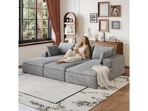 Canapé modulaire 260 cm - avec configuration flexible et soutien intégral en mousse - en tissu gris