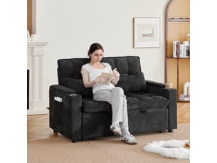 Canapé droit convertible <strong></strong> <strong></strong> 2 places Tissu noir