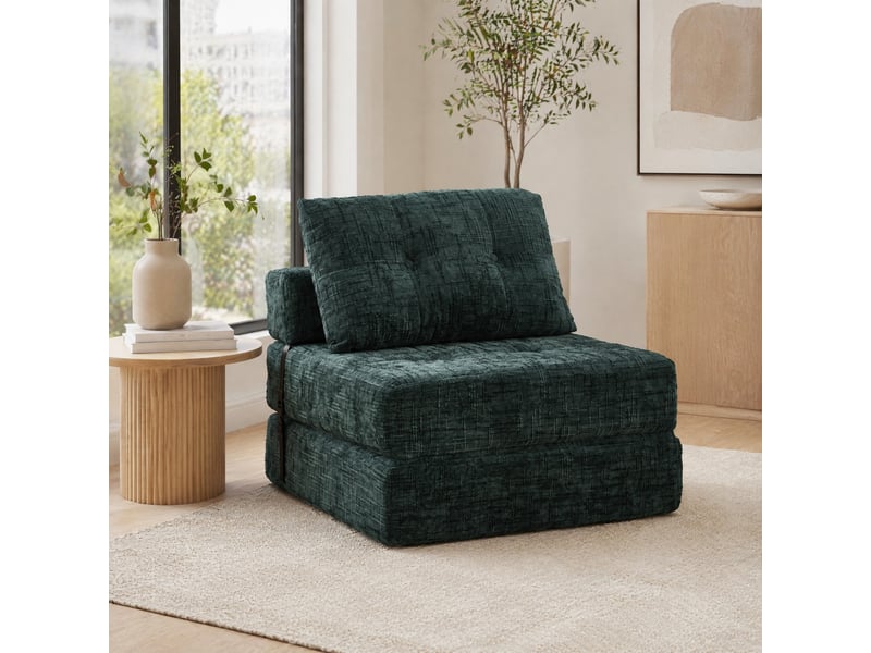  Fauteuil convertible modenvie pliant 1 place en chenille vert émeraude 79 x 79 cm  - Conforama B
