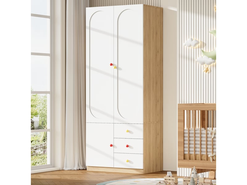 Armoire de chambre - armoire 2 portes avec tiroirs, armoire enfant, meuble de rangement pour chambre, blanc - Conforama C