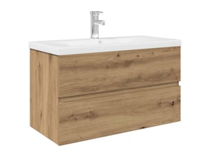 Meuble de lavabo avec bassin et robinet intégrés chêne artisanal