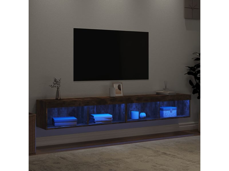 Lot de 2 meuble tv avec lumières led chêne fumé 100x30x30 cm - Conforama D