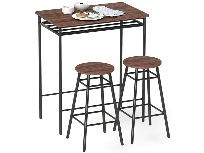  Table de cuisine haute avec 2 tabourets de style industriel, étagère ouverte, repose-pieds, gain de place pour les petits espaces  - Conforama A