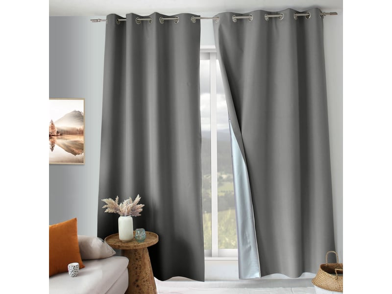 Rideau 100% occultant thermique hiver,été - 135 x 240 cm - 135x240cm - gris  - Conforama C