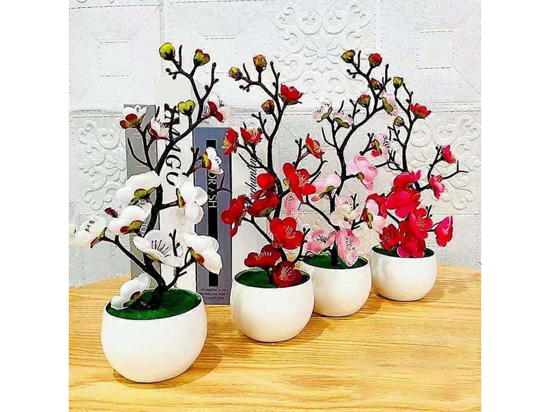 Plante artificielle en pot, fleur de prunier en plastiquerouge - Conforama D