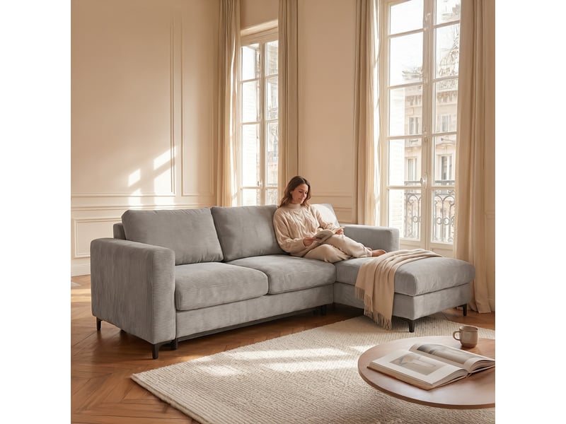 Canapé d'angle droit convertible - 4 places - velours côtelé - fiesole - gris clair 3CA52.CA.4AC.D.02 - Conforama D