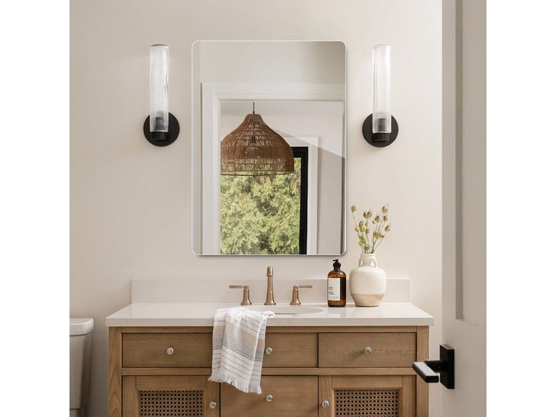 Miroir salle de bain 60x80 cm, miroir mural sans cadre hd avec bords arrondis r50 et film anti-explosion, installation horizontale ou verticale. - Conforama C