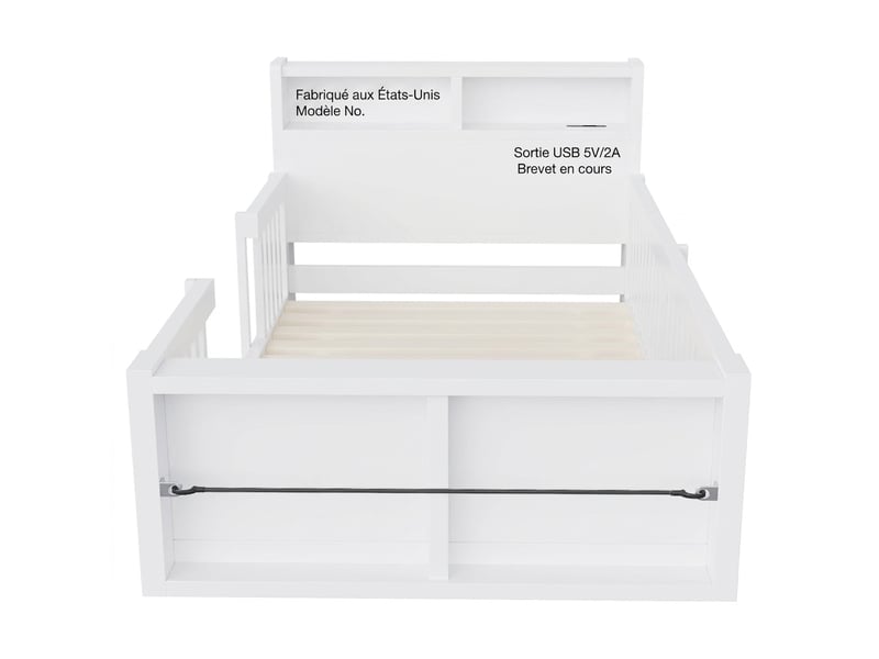  Lit enfant 90x190 avec barrière de sécurité, usb, veilleuse et rangement en bout de lit sans matelas  - Conforama E