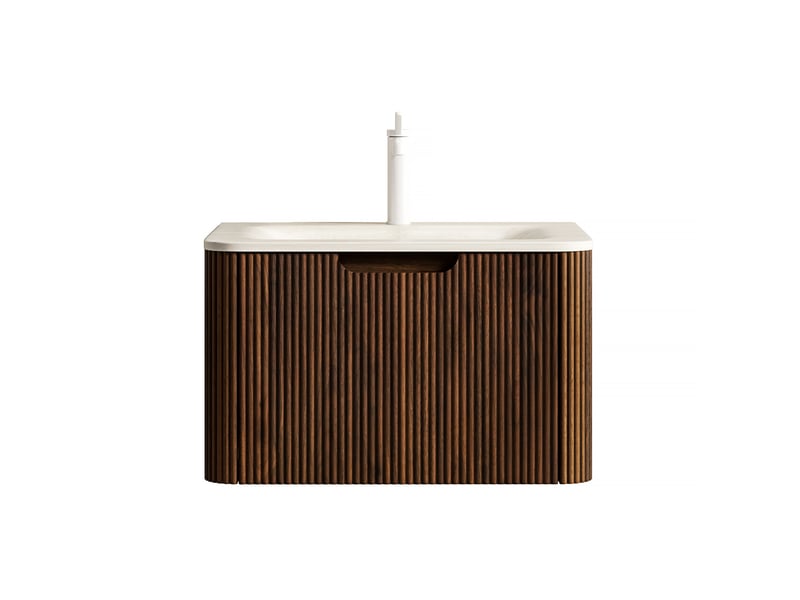  Meuble sous vasque suspendu avec lavabo intégré et tiroir led à fermeture douce pour salle de bain 60 × 46 × 36 cm  - Conforama A