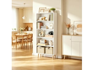 Bibliotheque coloris blanc 5 étagère(s) <strong>MIVRAY </strong> <strong></strong> - 24 cm x 144 cm