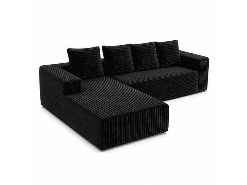  Canapé d'angle modenvie cloud modulable 4 places avec méridienne assise profonde en velours côtelé noir 261 x 168 x 58 cm  - Conforama A