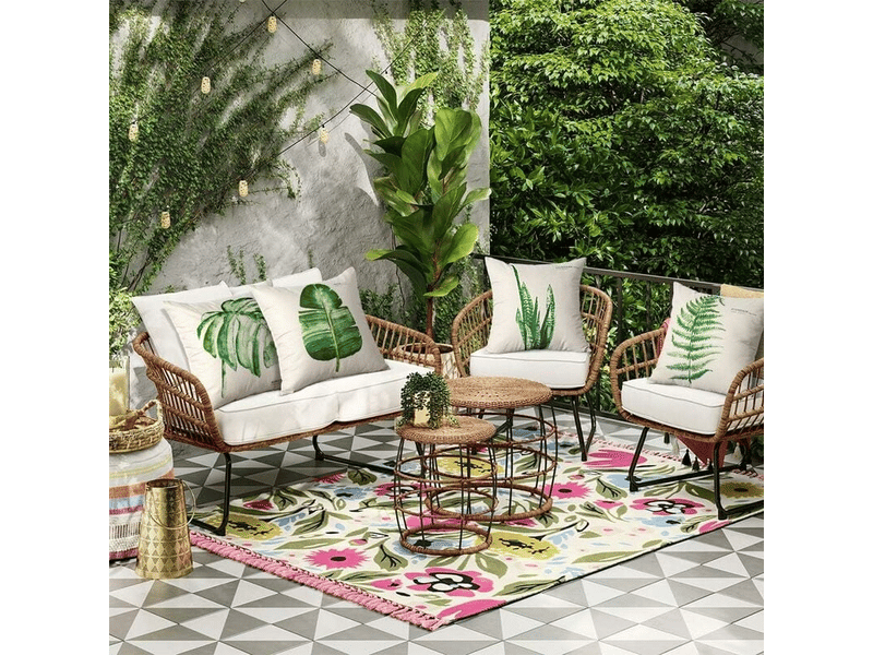  Lot de 4 housse de coussin - 45 x 45 cm, housses de coussin d'extérieur, lot de 4 housses de coussin imperméables motif feuilles, vert  - Conforama E