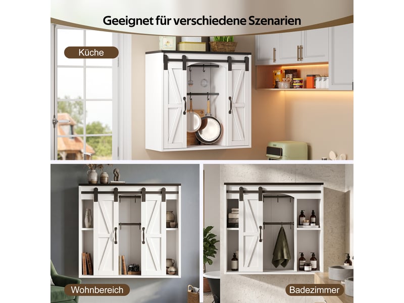 Meuble haut de cuisine 2 portes coulissantes 80x31x76 cm - rangement mural avec étagères réglables - mdf - blanc - Conforama E