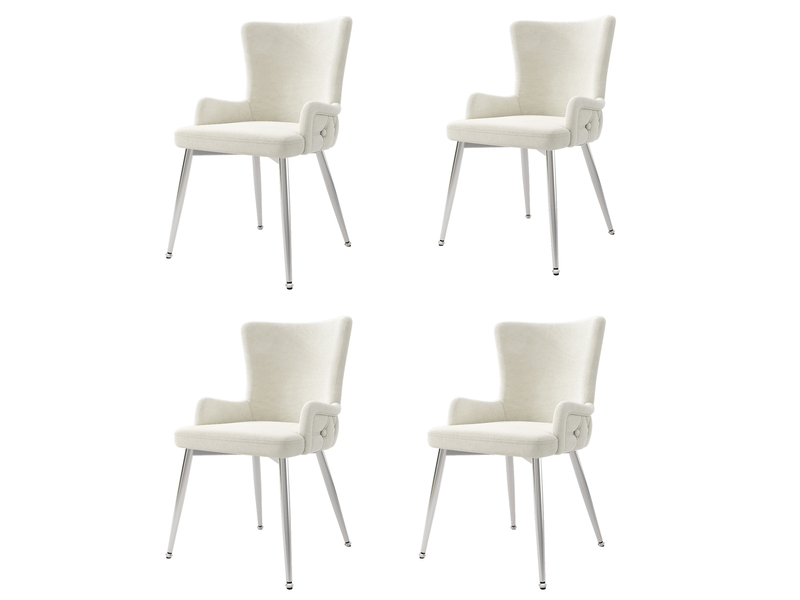  Chaises de salle à manger lot de 4 avec pieds antidérapants  - structure métal, velours beige et argent  - Conforama A