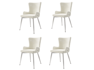 Chaises de salle à manger lot de 4 avec pieds antidérapants  - structure métal, velours beige et argent