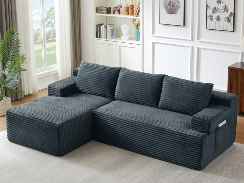  Canapé d'angle convertible 4 places, avec 3 coussins épais, confort d'assise profond, gris foncé, 238x 152 x 66cm  - Conforama B
