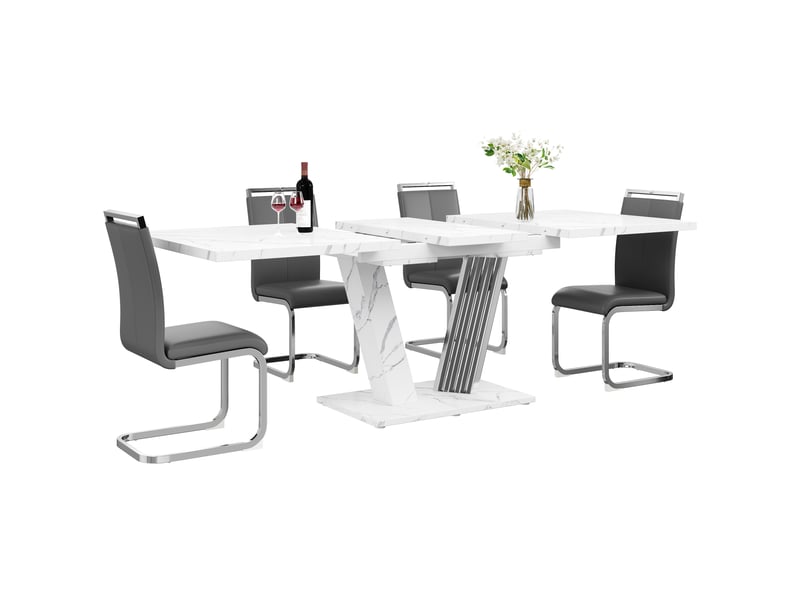  Table à manger, pour 4 à 6 personnes, en simili cuir, coloris gris, pour salle à manger, pour maison et appartement, pour usage quotidien  - Conforama C