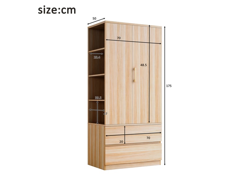Armoire penderie 70x50x175 cm tiroirs tringles penderie étagères réglables métal et mdf meuble de rangement décor bois OPULERANE TRADING LTD - Conforama D