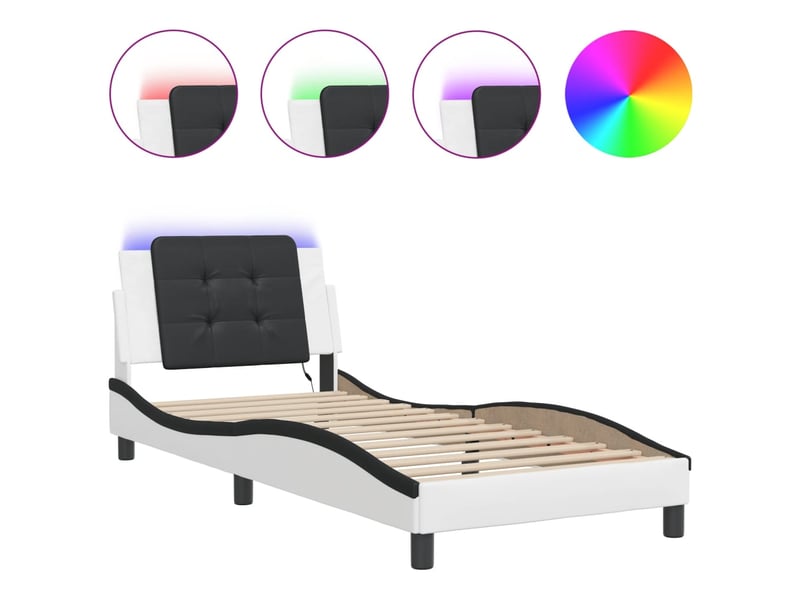 Lit simple- lit adulte - cadre de lit avec led sans matelas zadar blanc et noir 100x200 cm - Conforama A