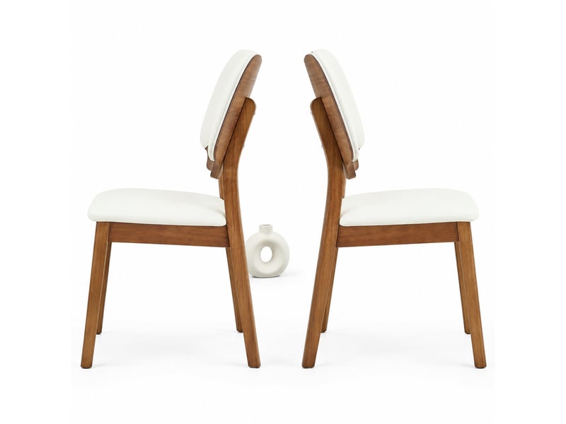  Lot de 2 chaises de salle à manger, bois, blanc, style contemporain, dossier papillon, chaise moderne, chaise de cuisine  - Conforama A