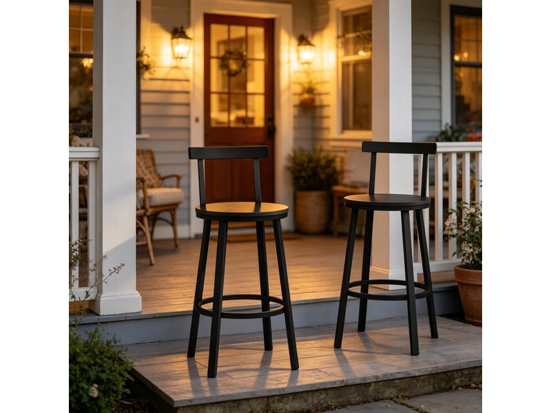  Lot de 2 tabourets de bar en mdf et métal avec dossier noir T5828P523240 - Conforama E