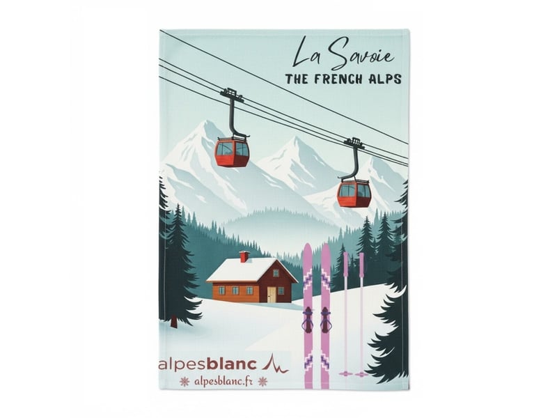  Torchon de cuisine station savoie 50x70 cm - 100 % coton - design affiche rétro - lavable en machine  - Conforama A