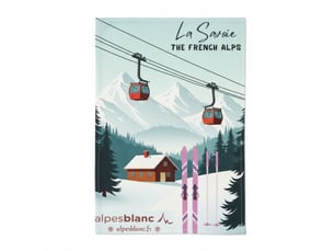 Torchon de cuisine station savoie 50x70 cm - 100 % coton - design affiche rétro - lavable en machine