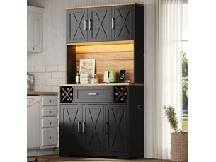 Buffet de cuisine 105x40x180 cm avec led et porte-bouteilles noir et bois naturel