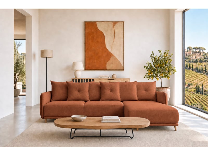  Bandol - canapé d'angle convertible tissu lisse 3 places terracotta  - Conforama D