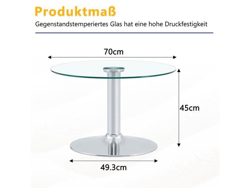 Table basse ronde ulevr en verre trempé ø70 cm, piètement métallique argenté, hauteur 45 cm  - Conforama C