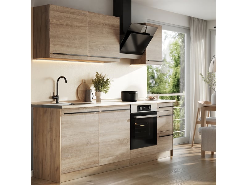 Vicco cuisine, sonomachêne doré, 220cm plan de travail marbre  - Conforama C