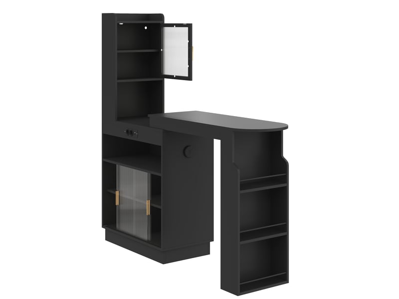 Table de bar extensible avec rangement, led, usb et prises, noir, 131–170 x 40 x 170 cm - Conforama E