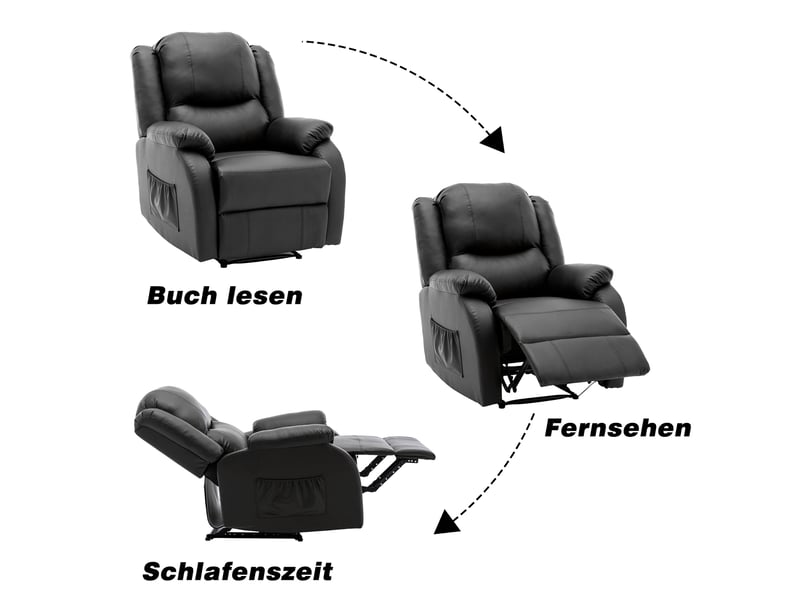  Fauteuil relax xxl, siège tv, cuir pu, inclinable, avec poche latérale, pour salon  - Conforama C