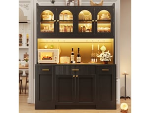 Buffet de cuisine haut noir 120 cm avec led rgb et 3 vitrines en verre
