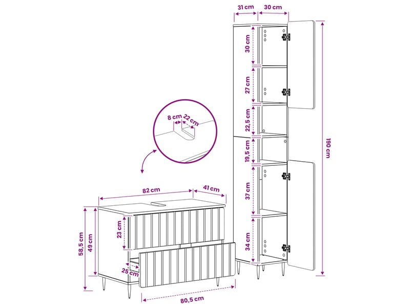  Ensemble de 2 meubles de salle de bain zwolle blanc brillant cf63222  - Conforama E