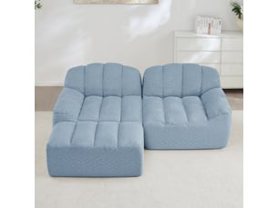 Canapé d’angle coquille 2 places avec pouf bleu – 210 x 165 x 79 cm
