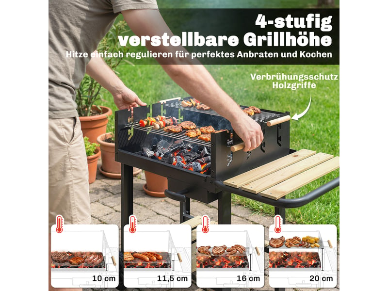  Barbecue à charbon sur chariot, deux grilles et hauteur réglable, 99,5 x 58 x 82 cm  - Conforama W