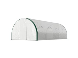 Serre tunnel de 6 x 3 m avec 2 entrées et 8 fenêtres, en pe, polyester et acier galvanisé, blanc et vert