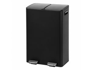 Poubelle de tri sélectif rectangulaire 60l (2x30l) à double compartiment en métal noir anti-traces avec deux pédales indépendantes - longueur 45 x profondeur 36 x hauteur 71,5 cm