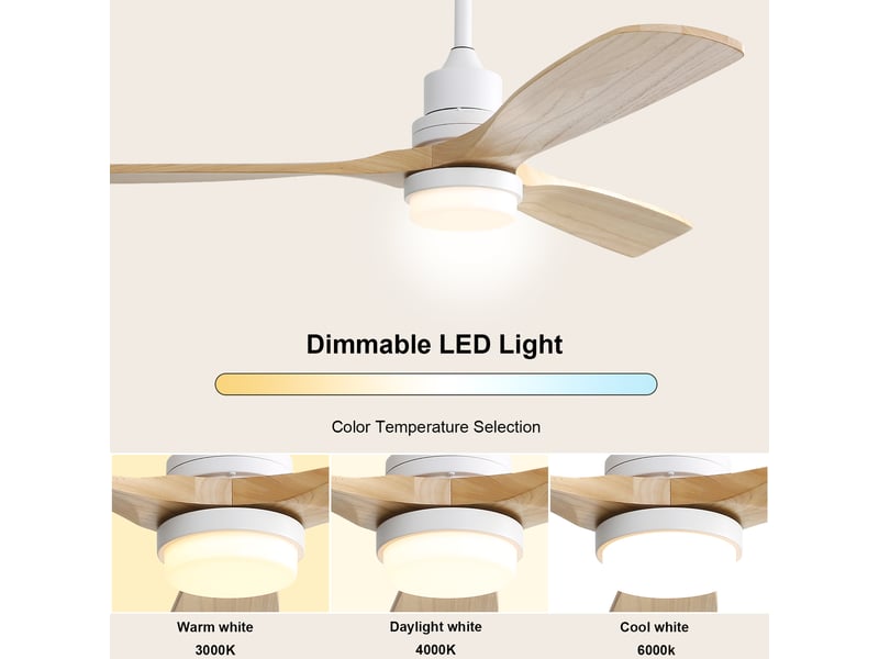  Ventilateur de plafond led dimmable 132 cm moteur dc réversible avec télécommande 3 pales bois 6 vitesses  - Conforama C