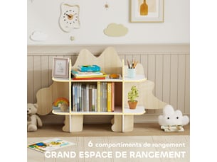 Bibliothèque enfant meuble de rangement pour jouets et livres 6 compartiments bois naturel 120x28x72,2cm
