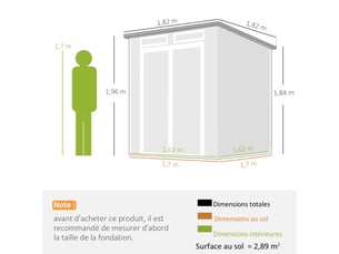 Abri de jardin double porte 182 x 182 x 196 cm rangement sécurisé ventilation anti-humidité contemporain en pp gris 21_0005616