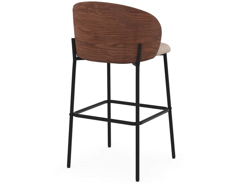  Lot de 4 tabourets de bar penny en tissu taupe, dossier effet noyer et pieds en métal noir  - Conforama D